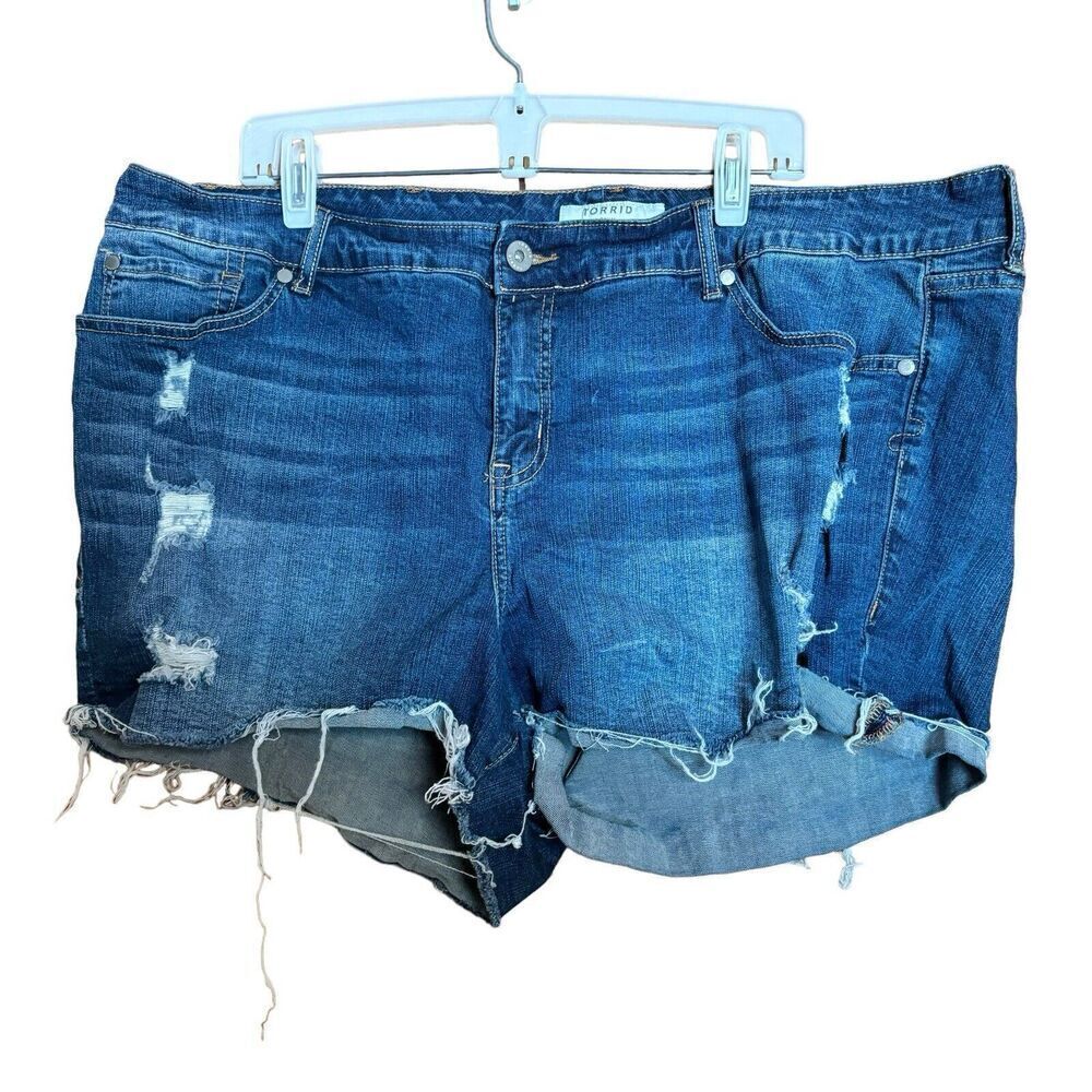 Torrid Cut Off Shorts Womens 24 Blue Stretch Distressed Denim Bottoms